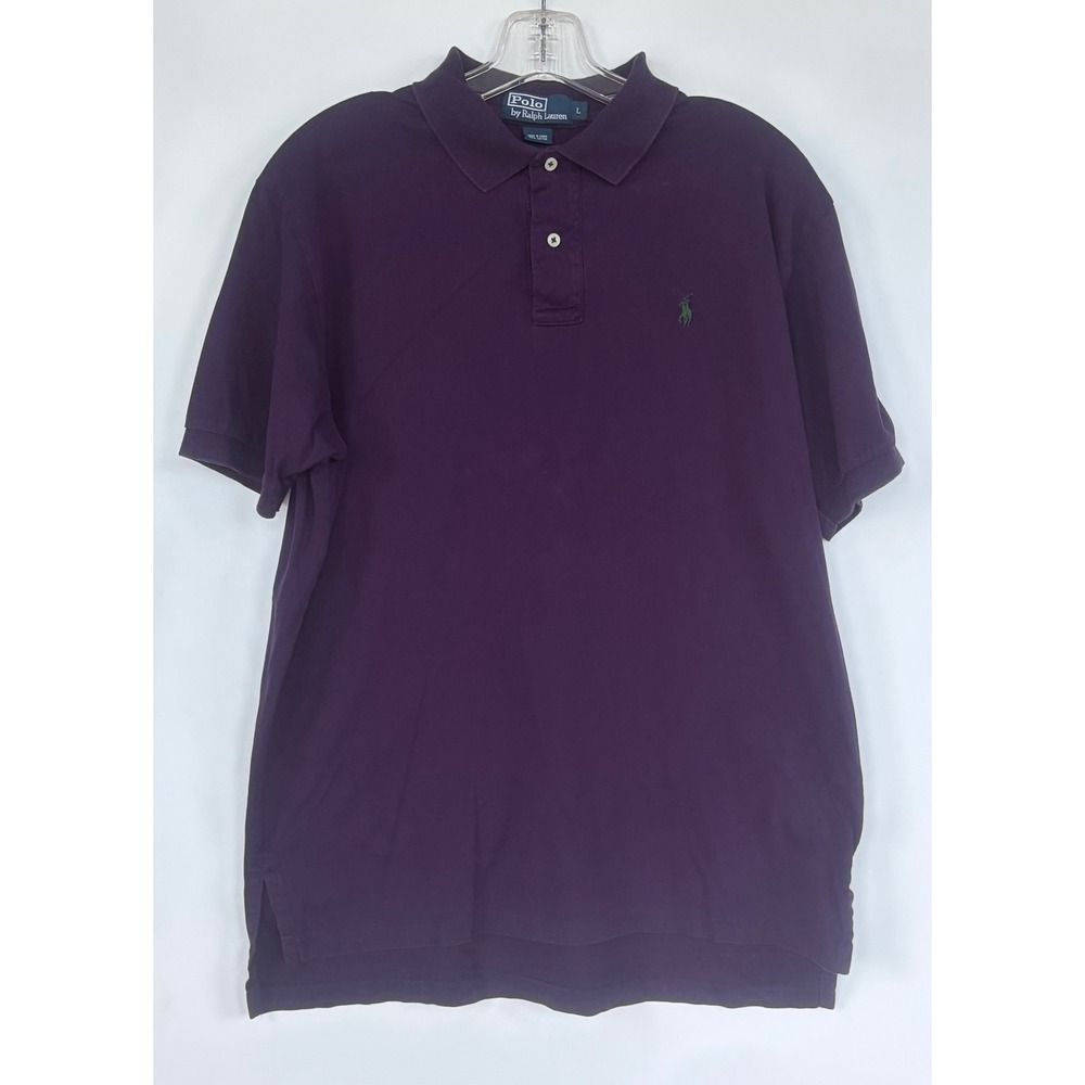Ralph Lauren Mens L Purple Cotton Pique Short Sleeve Polo Shirt Green Pony Logo